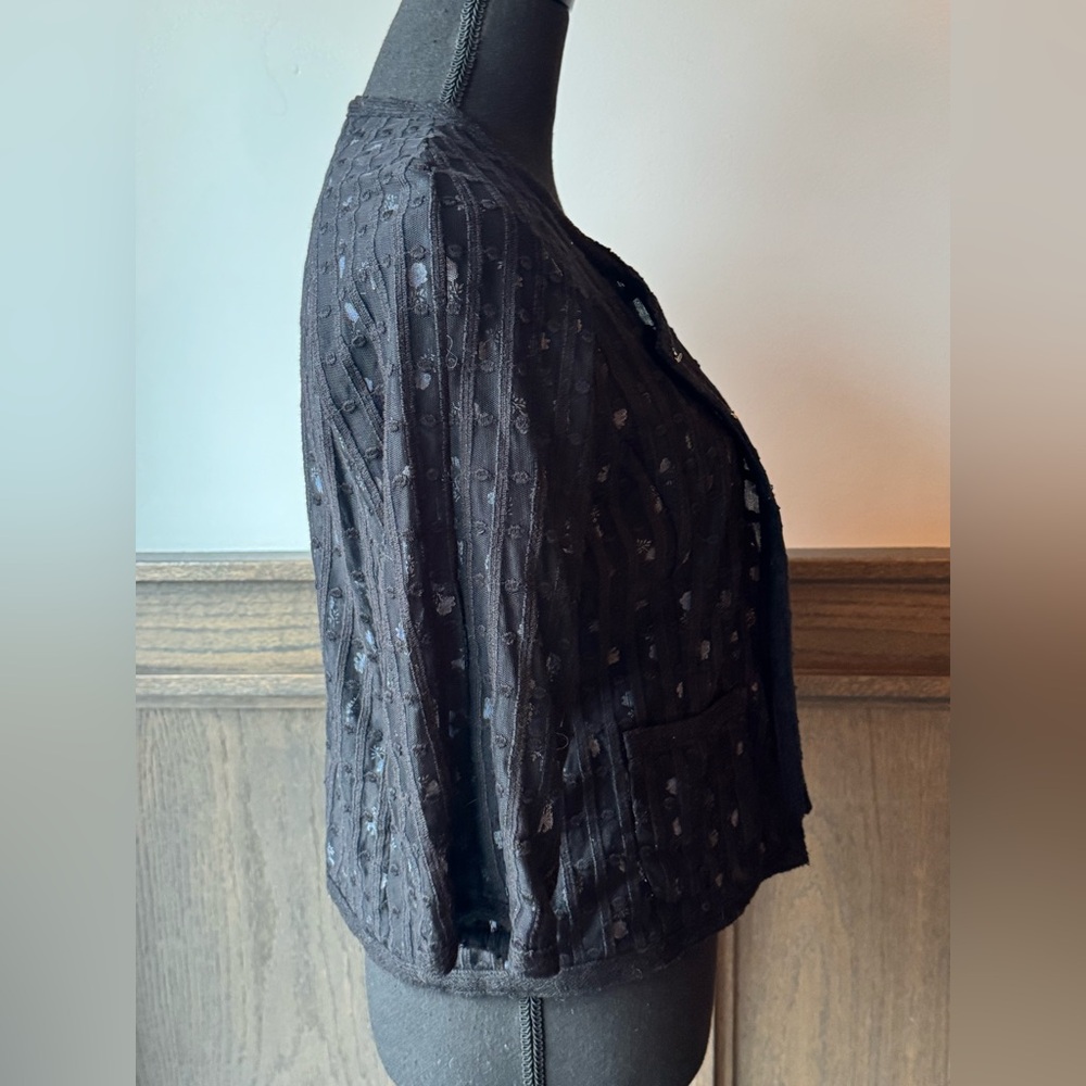 JONES NEW YORK sheer Grosgrain vertical striped jacket Pockets Size 6P NWT - Picture 6 of 9